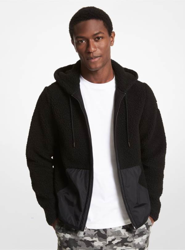 Panske Mikiny S Kapucňou Michael Kors Faux Shearling Blend Zip-Up Čierne - Oblecenie Michael Kors Outlet | FKGHJ-9185